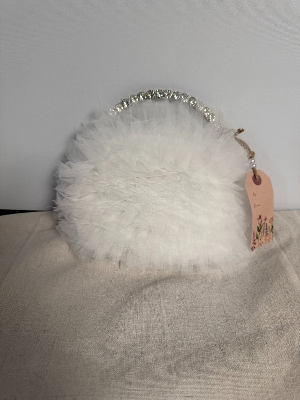 Anthropologie Badgley Mischka Jewel Jazzie White Tulle Ruffled Bag Purse Handbag